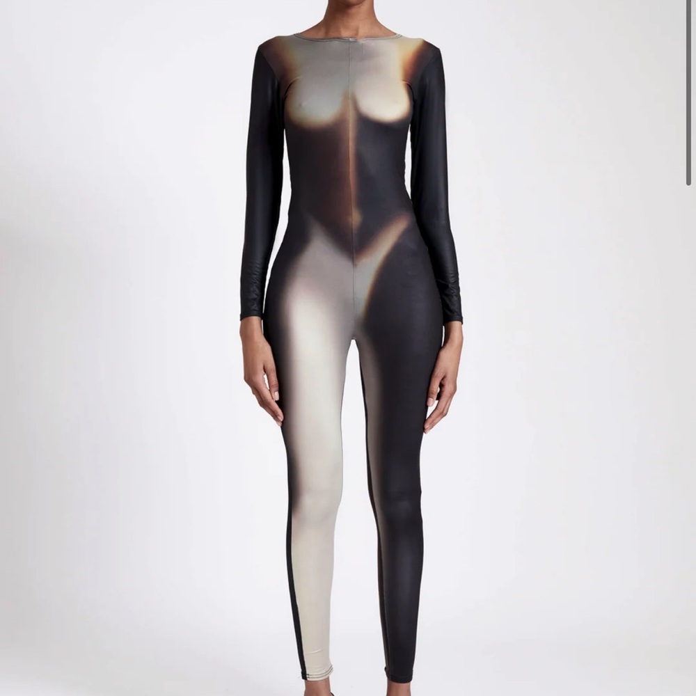 Black and Beige Long Sleeve Bodysuit
